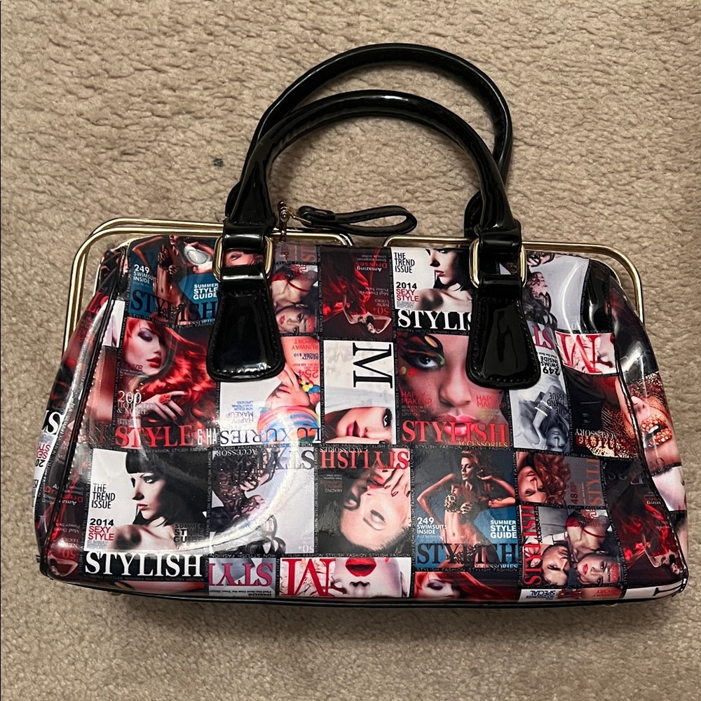 Stylish Multicolor Magazine Print Handbag